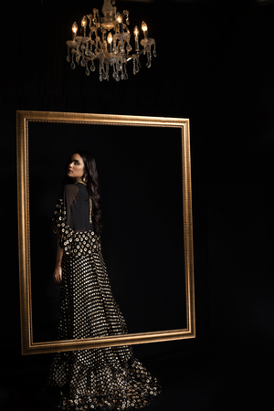 ORZALA: Ebony Cape-let & Layered Lehenga