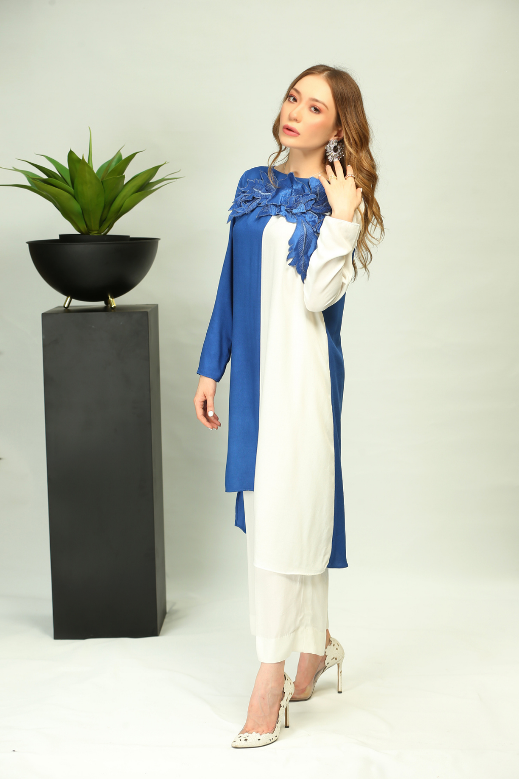 Stylish MERDEKA Grip Georgette Color Block Top | Bilal Garment