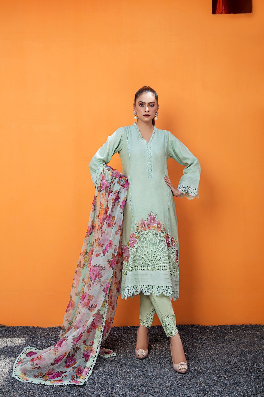 Chic FLOWING GIZA Zari Cotton Net Ensemble | Bilal Garment