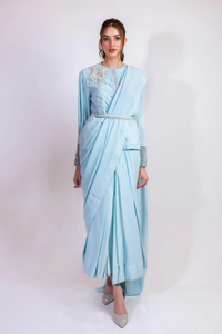 CHIC PLEATED BLOUSE AND SARI SET