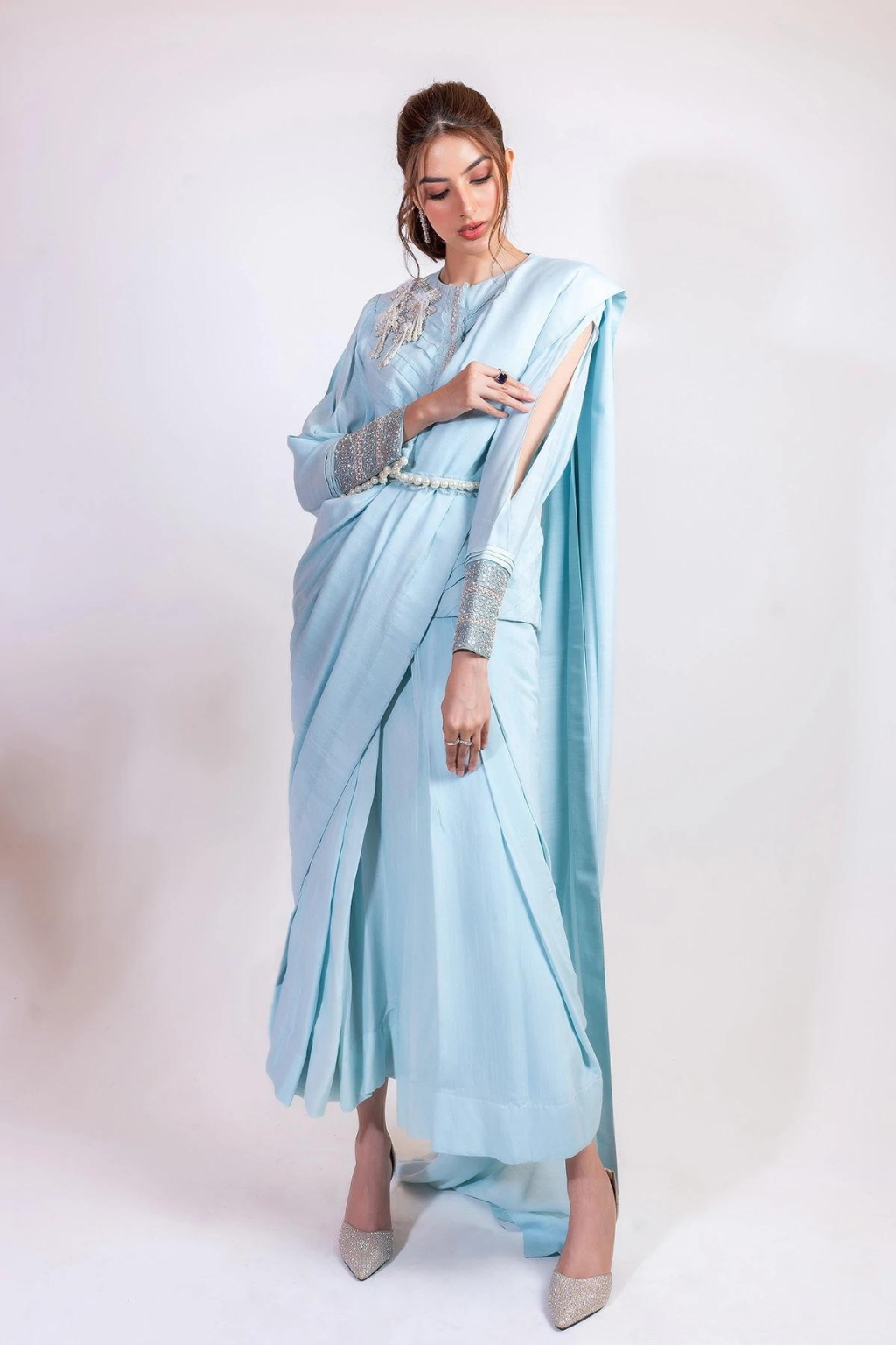 CHIC PLEATED BLOUSE AND SARI SET (D3) - second image