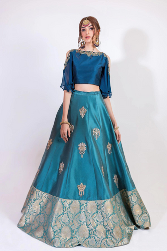 Ocean Blue & Teal Glam MODERN LEHNGA CHOLI