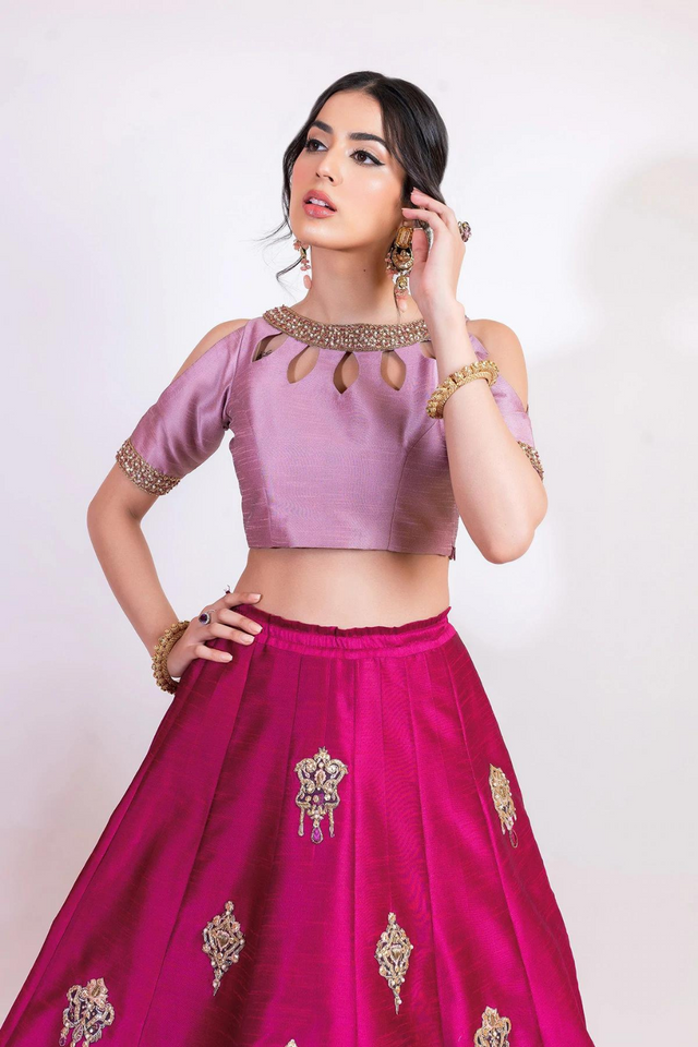 Stylish Pinky-Lavender & Magenta Design LEHNGA CHOLI (D7)