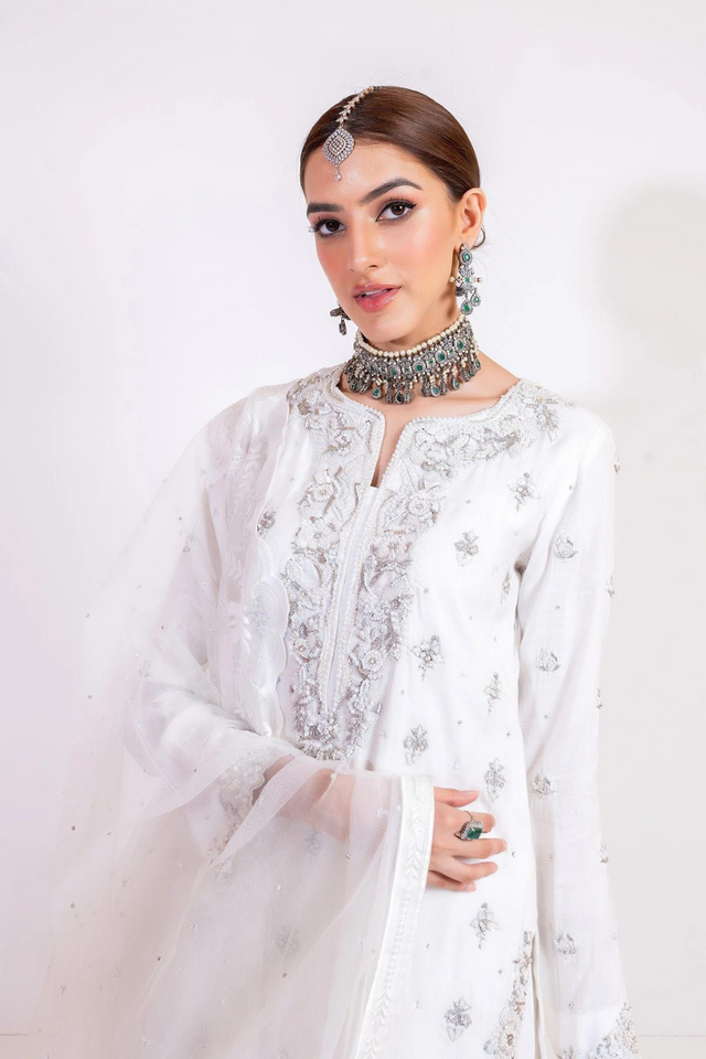 PEARL WHITE GHARARA PANTS & SHIRT set