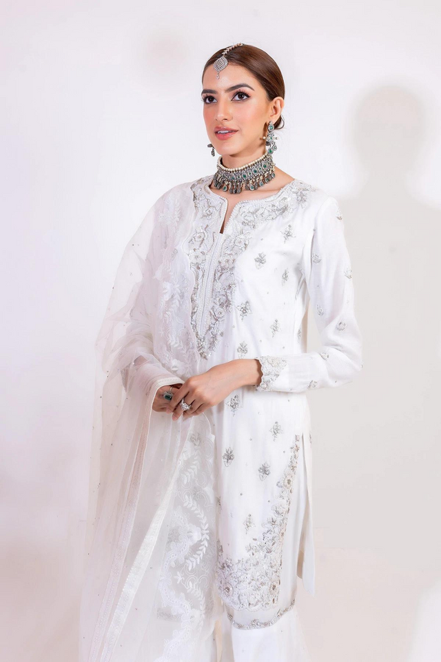 PEARL WHITE GHARARA PANTS & SHIRT set