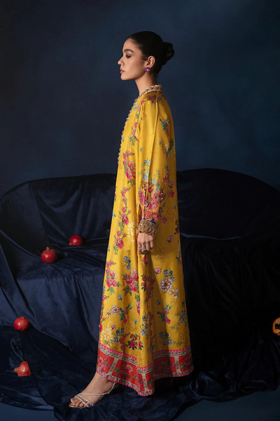 PRINTED KAFTAN SHIRT Romantic Yellow Raw Silk Kaftan with Silky Pants