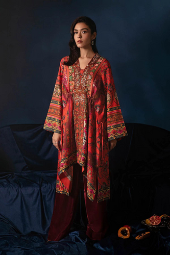 DROPPED HEM BOXY TUNIC  Elegant Multi Raw Silk Shirt with Velvet Pant