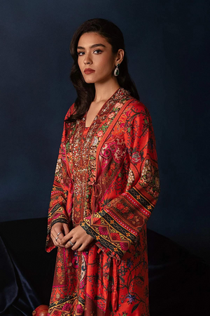 DROPPED HEM BOXY TUNIC  Elegant Multi Raw Silk Shirt with Velvet Pant