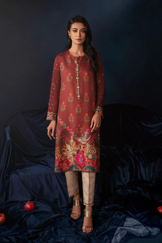 STYLISH STRAIGHT SHIRT Artfully Composed  Berry Korean Raw Silk Tunic