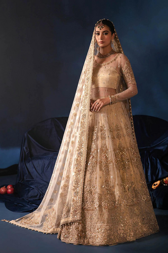 NIKKAH BRIDAL Luxurious Ivory Kalidar Peshwas with Zari Net Lehnga