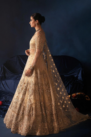 NIKKAH BRIDAL Luxurious Ivory Kalidar Peshwas with Zari Net Lehnga