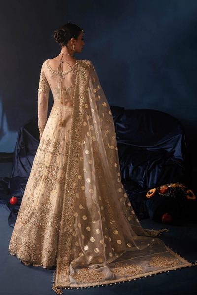 NIKKAH BRIDAL Luxurious Ivory Kalidar Peshwas with Zari Net Lehnga
