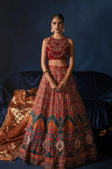 CLASSIC LEHNGA CHOLI Regal Burnt Orange Multi Ensemble