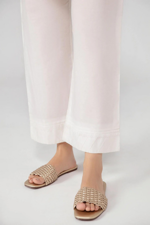 Creamy White Pleated Hem Pants | Ammara Khan Mode Vol-2