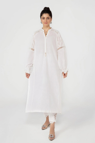 Chic Smocking White Cotton Shirt | Ammara Khan Mode Vol-2