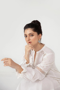 Chic Smocking White Cotton Shirt | Ammara Khan Mode Vol-2