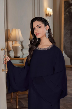 Statement Sleeves Silk Navy Elegance Set by Ammara Khan Viola