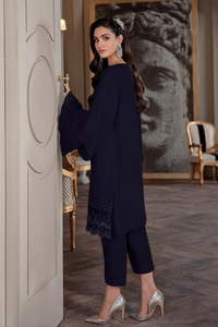 Statement Sleeves Silk Navy Elegance Set by Ammara Khan Viola