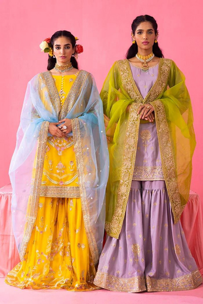 MAHEK  Grey & Green kurta and gharara set Luxury Pret