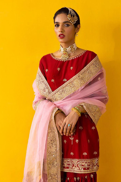 KHAWAB  Maroon & Pink kurta & gharara Luxury Pret set 
