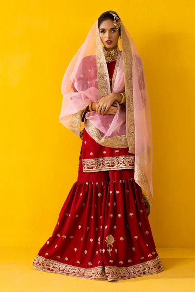 KHAWAB  Maroon & Pink kurta & gharara Luxury Pret set 