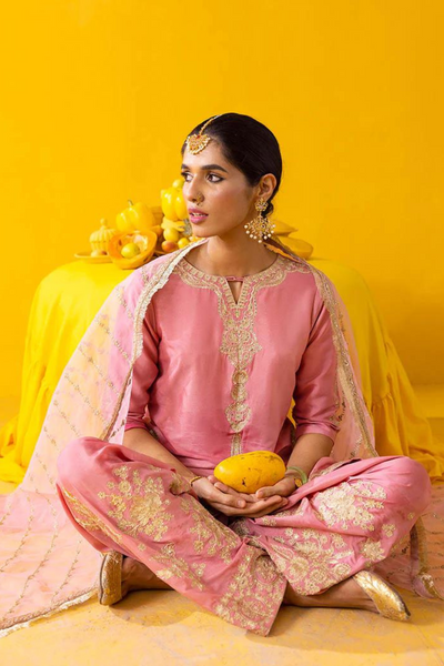 SHRINE Tea Pink Silk kurta and shalwar  Luxury Pret