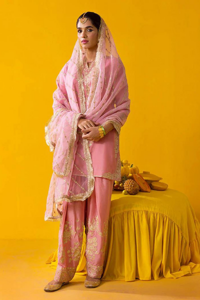 SHRINE Tea Pink Silk kurta and shalwar  Luxury Pret