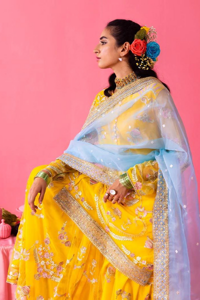 DHOOP  Yellow & Blue kurta & gharara Luxury Pret set