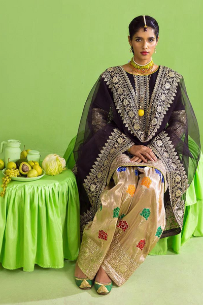 KALA GULAB Black & Golden kurta and shalwar set Luxury Pret 