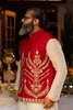 SITAAR Maroon Cotton Net Waistcoat Set by ALI XEESHAN