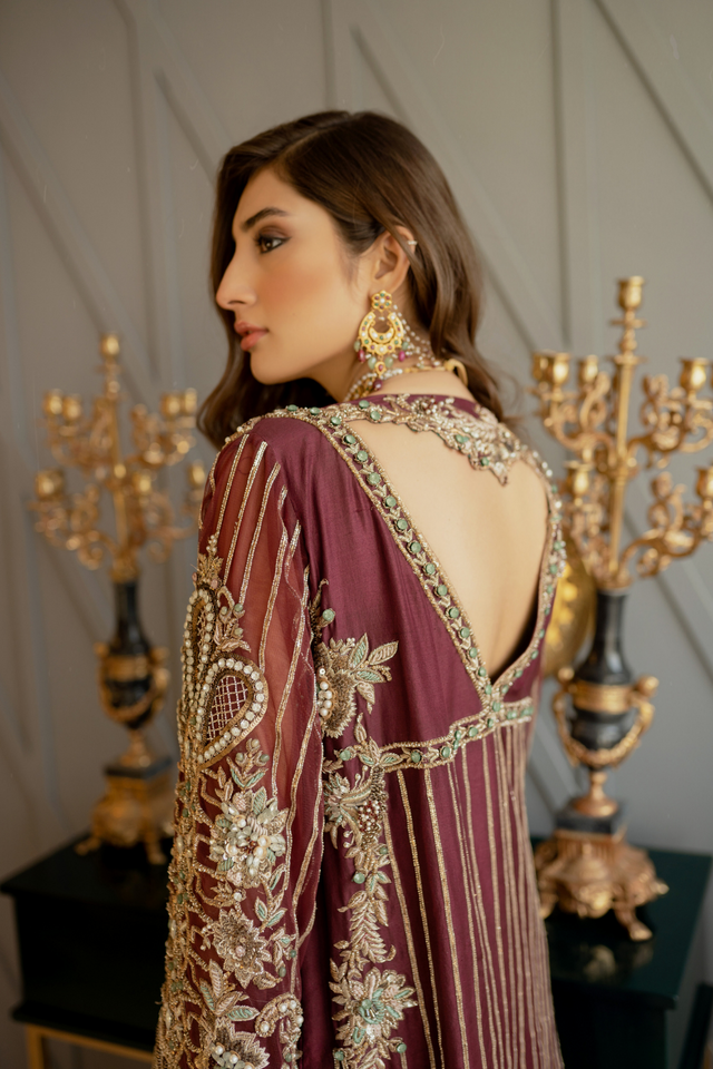 Elegant Maroon & Emerald Bridal Ensemble | CARMIN