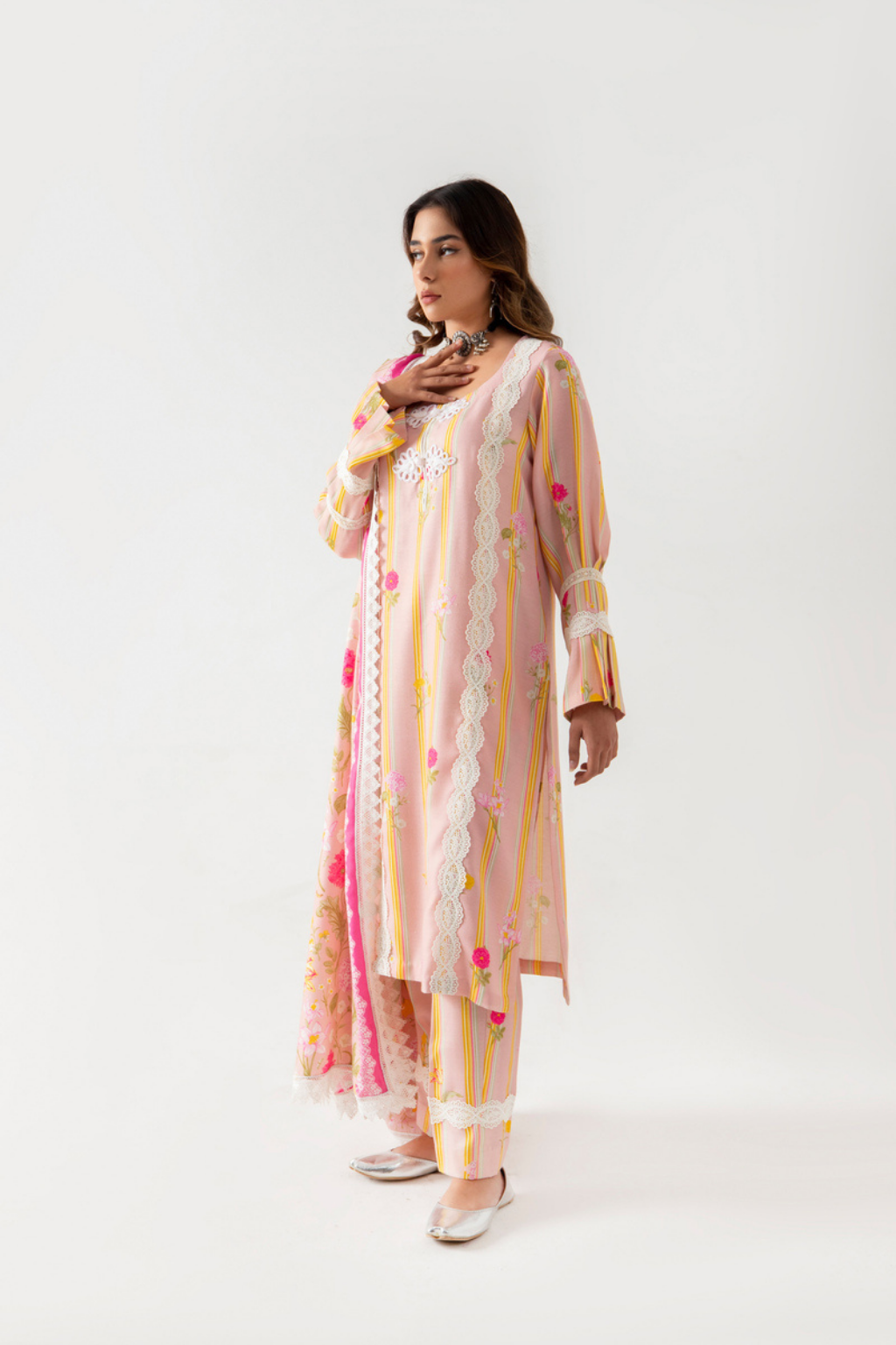 Charming MeharNaz Pink Cord Marina Dress | CARMIN