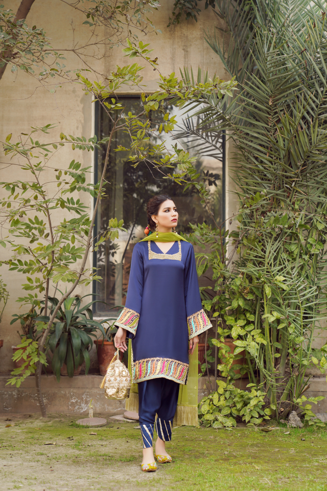 Elegant Friya Blue Chatta Patti Ensemble | CARMIN