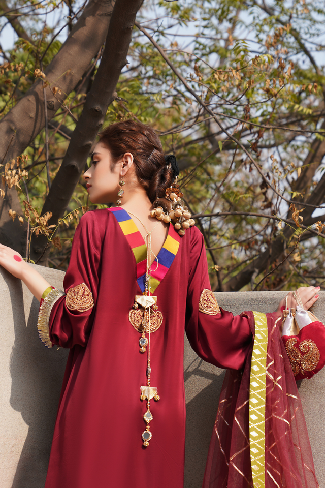 Elegant Maroon Festive Shahnaz Ensemble | CARMIN