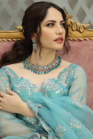 AMREN Feyre - Jewelled Firoza Blue Maxi dress by Daud Abbas