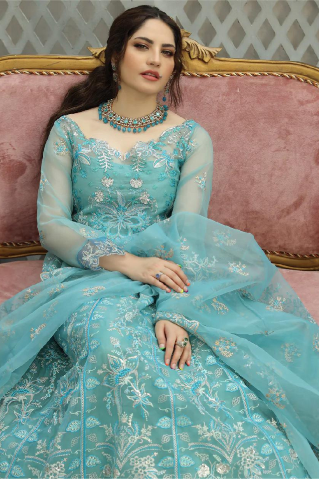 AMREN Feyre - Jewelled Firoza Blue Maxi dress by Daud Abbas