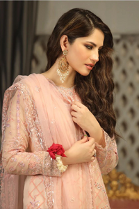 LUNA - Soft Coral Embroidered Ensemble by Daud Abbas Elain Luxury Pret