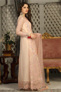 LUNA - Soft Coral Embroidered Ensemble by Daud Abbas Elain Luxury Pret