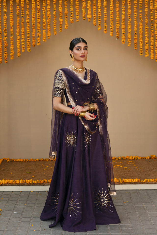 PURPLE SILK LEHANGA CHOLI