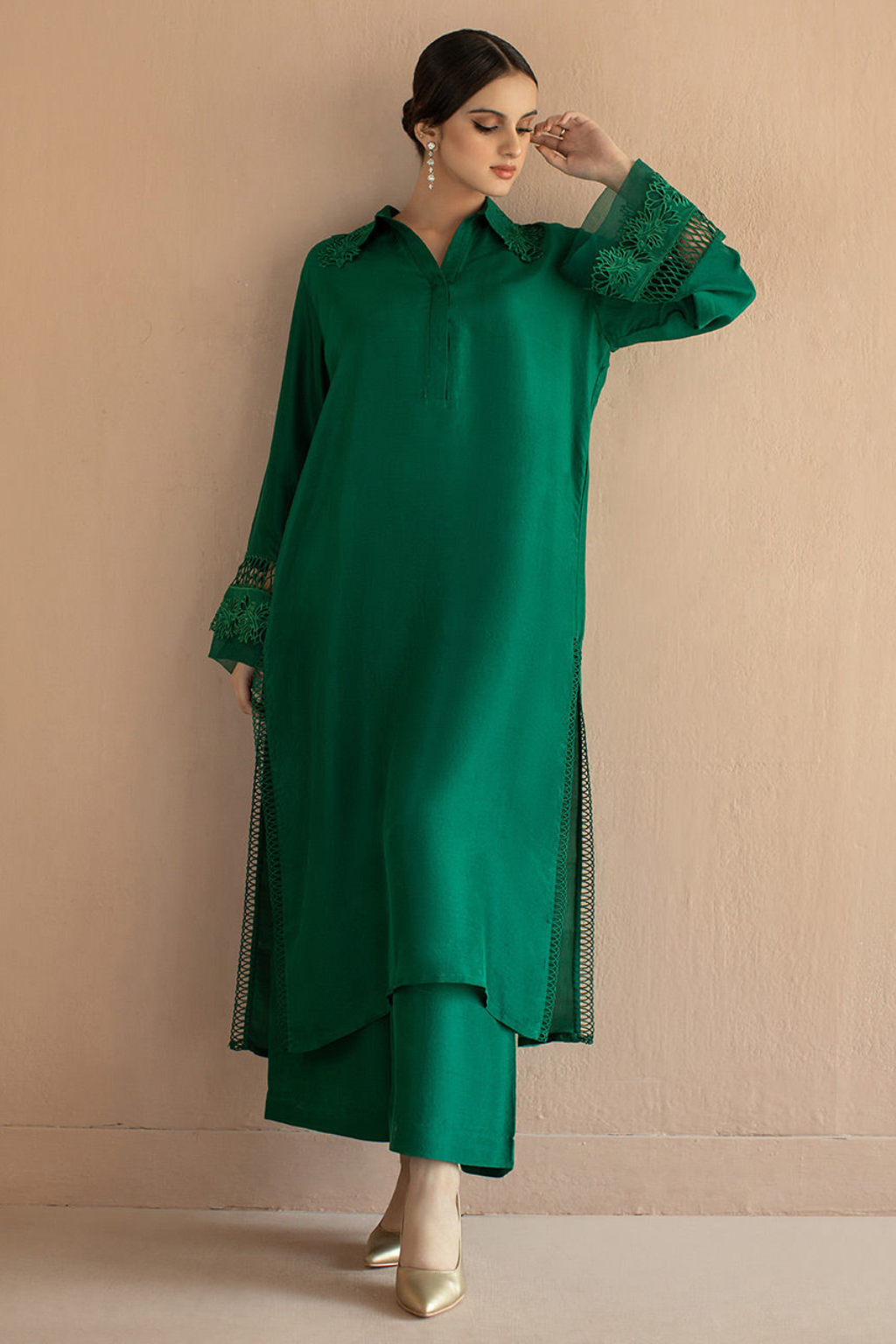 CLASSIC GREEN Co-ord Set by Deepak Perwani Raw Silk Edit 