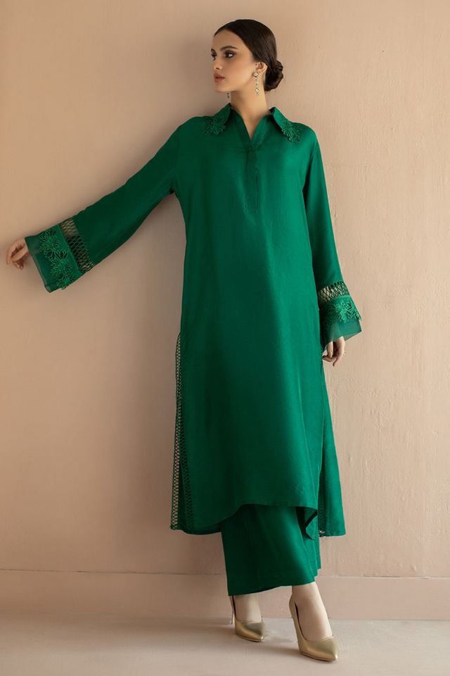 CLASSIC GREEN Co-ord Set by Deepak Perwani Raw Silk Edit 