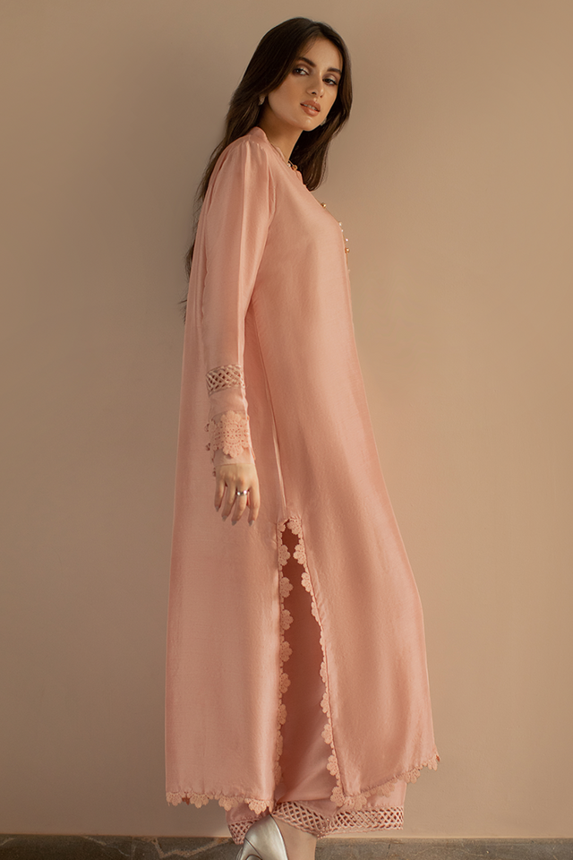 WHISPER PINK Co-ord Set by Deepak Perwani Raw Silk Edit