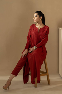 RUST SILK WITH PANTS  set by Farida Hasan's Luxe Pret'22 collection