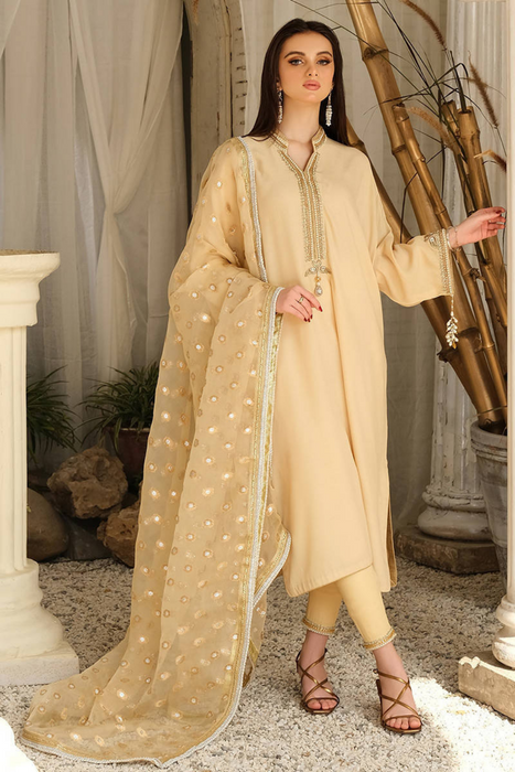 Crystal Pearl Tunic with Pants - Gold | Farida Hasan Mid Eid