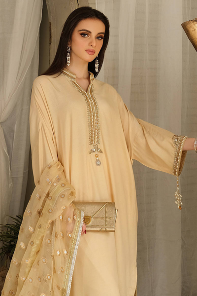 Crystal Pearl Tunic with Pants - Gold | Farida Hasan Mid Eid