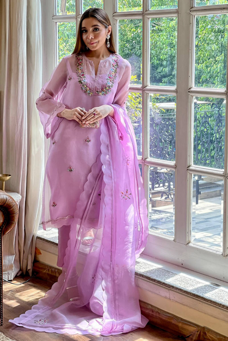 Lilac Organza Ensemble with Pants | Farida Hasan Mid Eid