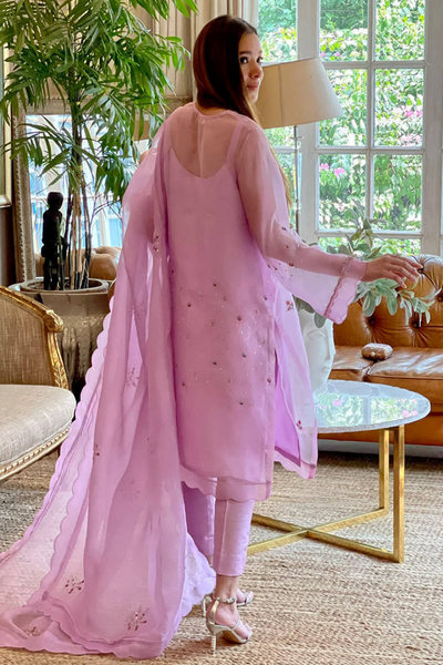 Lilac Organza Ensemble with Pants | Farida Hasan Mid Eid