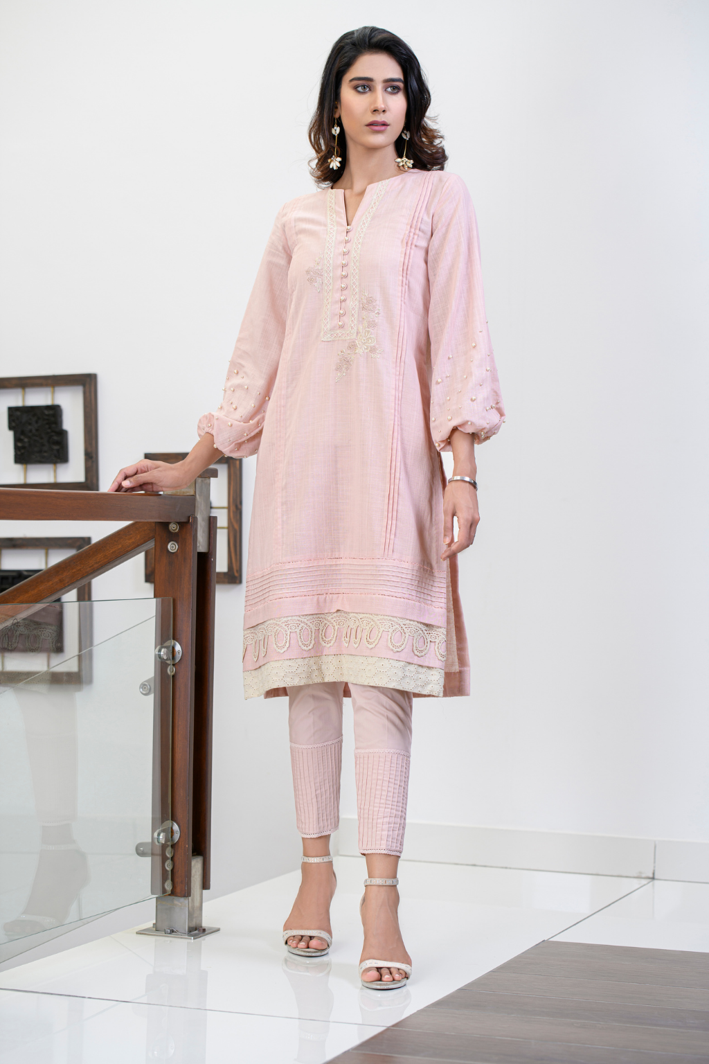 Pink Cotton Kurta with Delicate Embroideries | Faiza Rehman