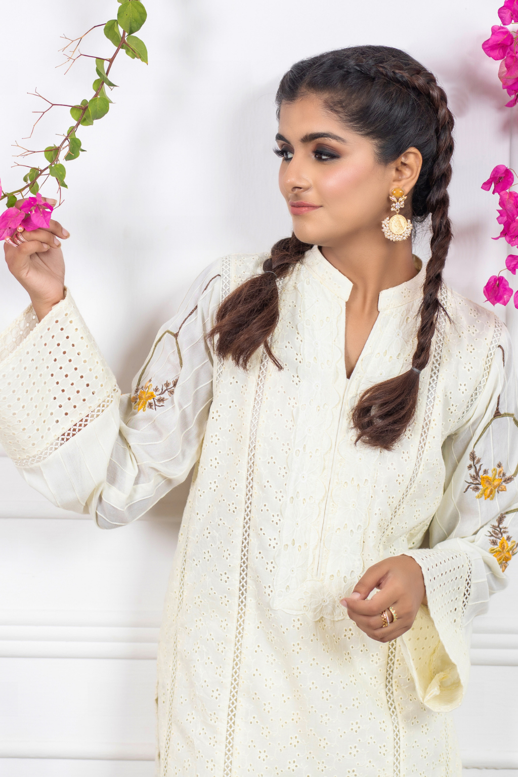 Lemon Chikan Kurta with Redefined Laces | Faiza Rehman