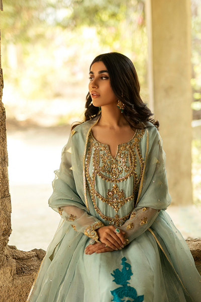 AZURE Peach Khaddi Net Kalidaar | Faiza Rehman | Bilal Garment